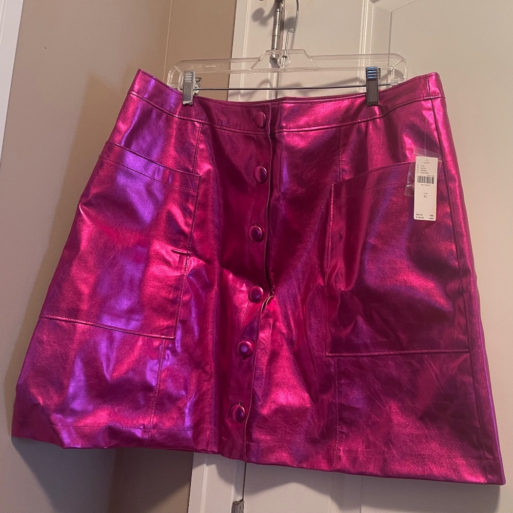 Anthropologie NWT Hot Pink Metallic Mini Skirt